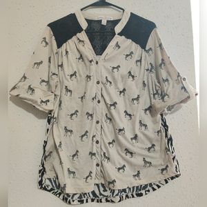 Cream Color Zebra Print Oversized Button down